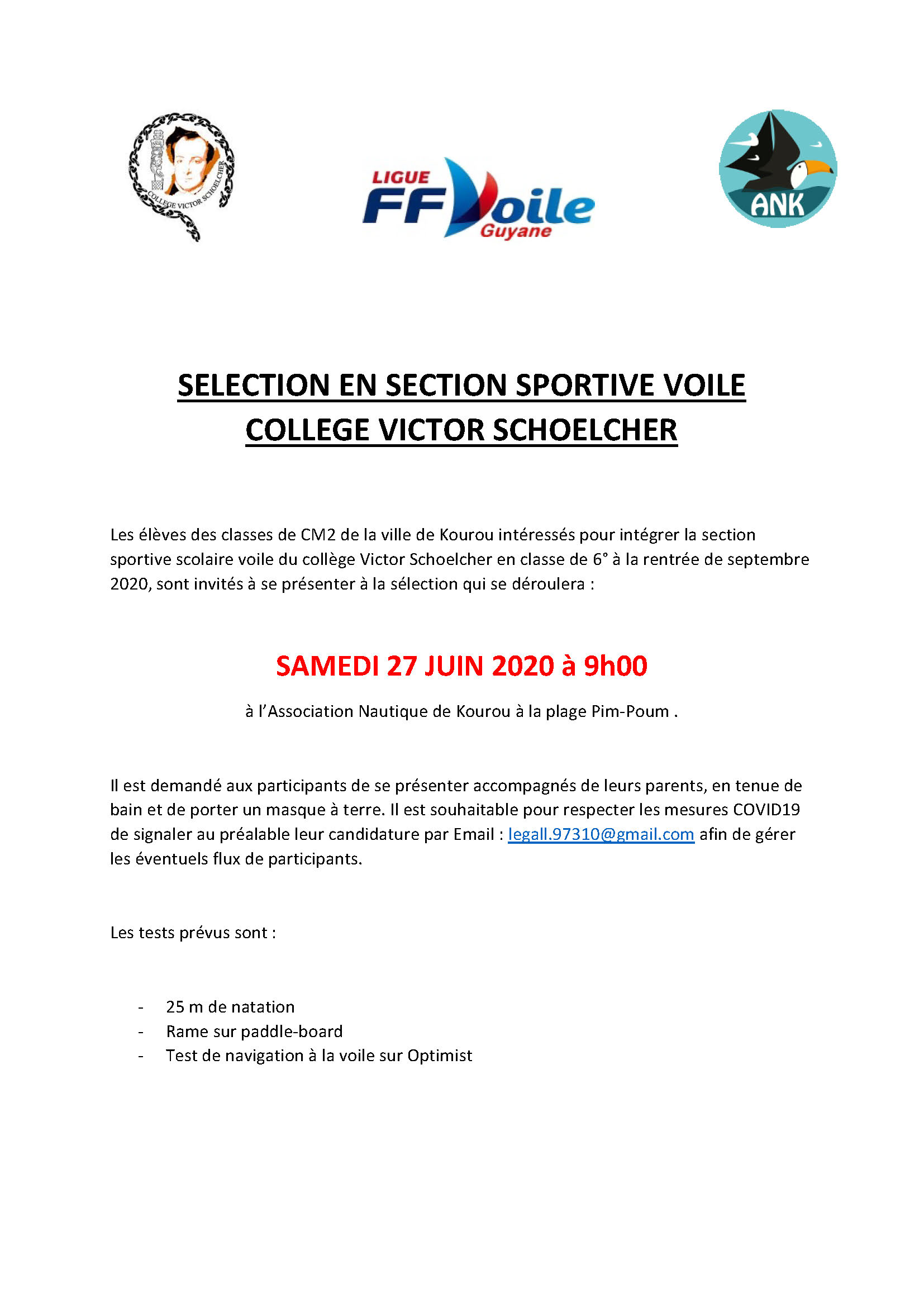 SELECTION EN SECTION SPORTIVE VOILE COLLEGE VICTOR SCHOELCHER 2021 1